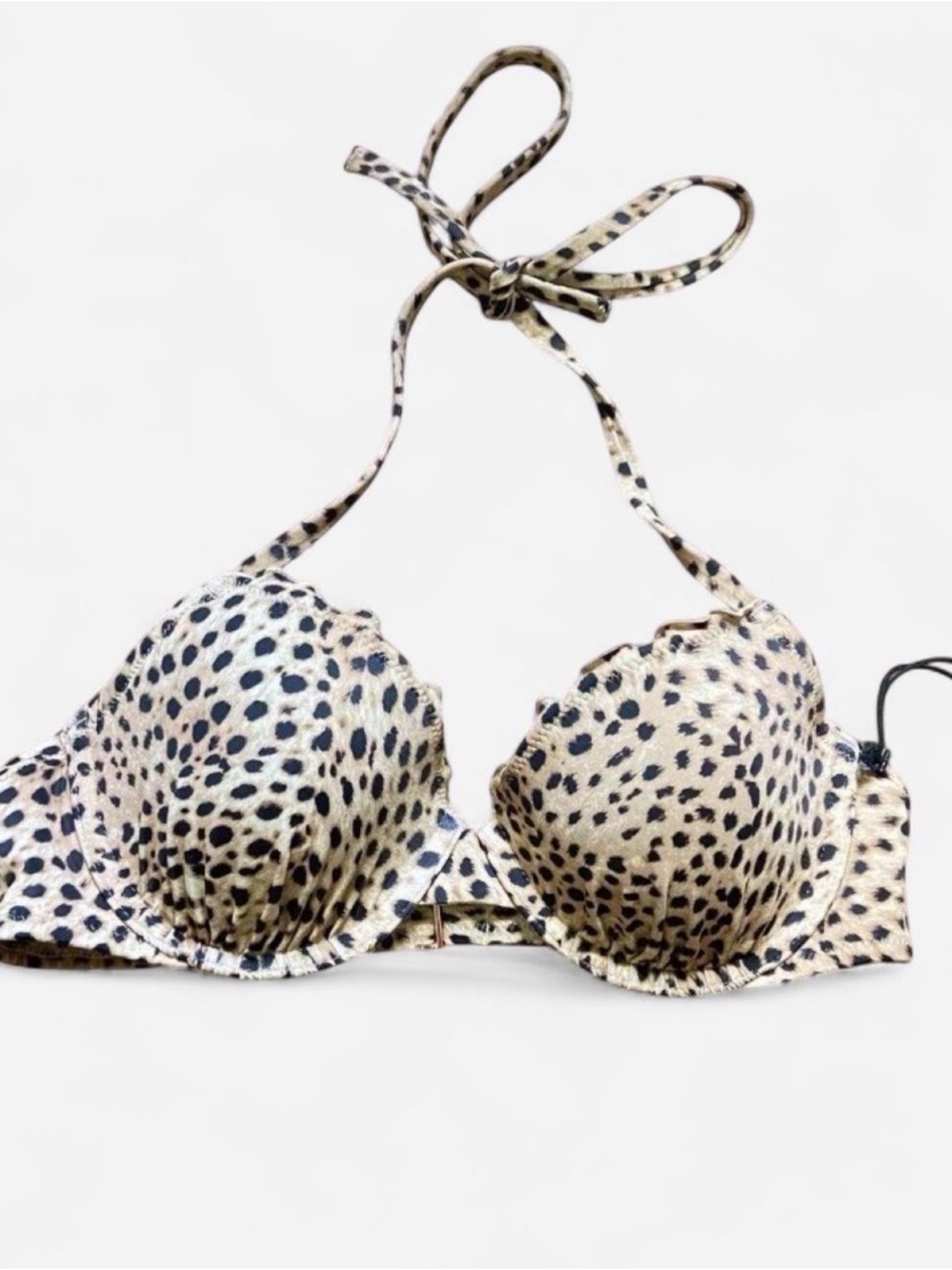 Shade & Shore Leopard Print Halter Push-Up Bikini Top - Beige & Black